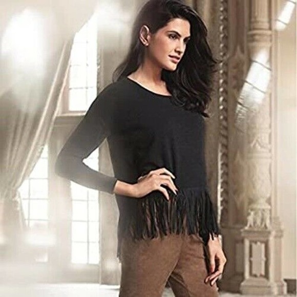 Joseph Ribkoff Black Sweater Top Fringe Hem Knit 8 - Picture 9 of 9